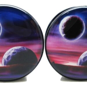 Pierced Republic Purple Planets & Moon Ear Plugs - Acrylic Screw-On - 10 Sizes - Pair (2 Gauge (6mm))