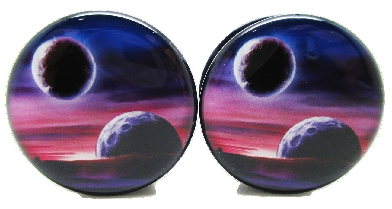 Pierced Republic Purple Planets & Moon Ear Plugs - Acrylic Screw-On - 10 Sizes - Pair (2 Gauge (6mm))