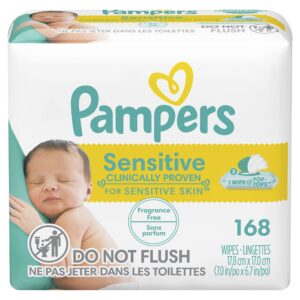 pampers baby wipes sensitive 3x pop-top packs, 168 count