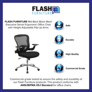 Flash Furniture Sam Mid-Back Black Mesh Executive Swivel Ergonomic Office Chair with Height Adjustable Flip-Up Arms