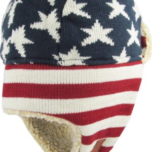 KBW-617 NAV-RED Stars and Stripes America Flag Aviator Trapper hat Trooper Ear Flaps Ushanka Eskimo Warm Winter Cold