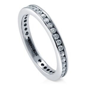 BERRICLE Sterling Silver Wedding Rings Channel Set Cubic Zirconia CZ Eternity Ring for Women, Rhodium Plated Size 8