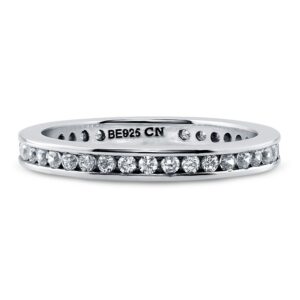 BERRICLE Sterling Silver Wedding Rings Channel Set Cubic Zirconia CZ Eternity Ring for Women, Rhodium Plated Size 8