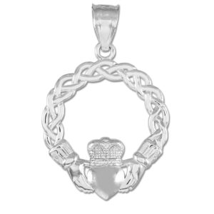 925 Sterling Silver Classic Braided Claddagh Charm Pendant Necklace, 16"