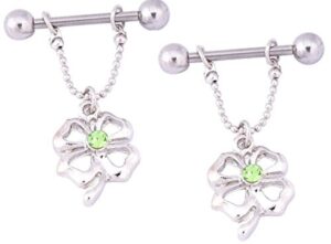 nipple ring bars 4 leaf clover body jewelry pair 14 gauge body piercing