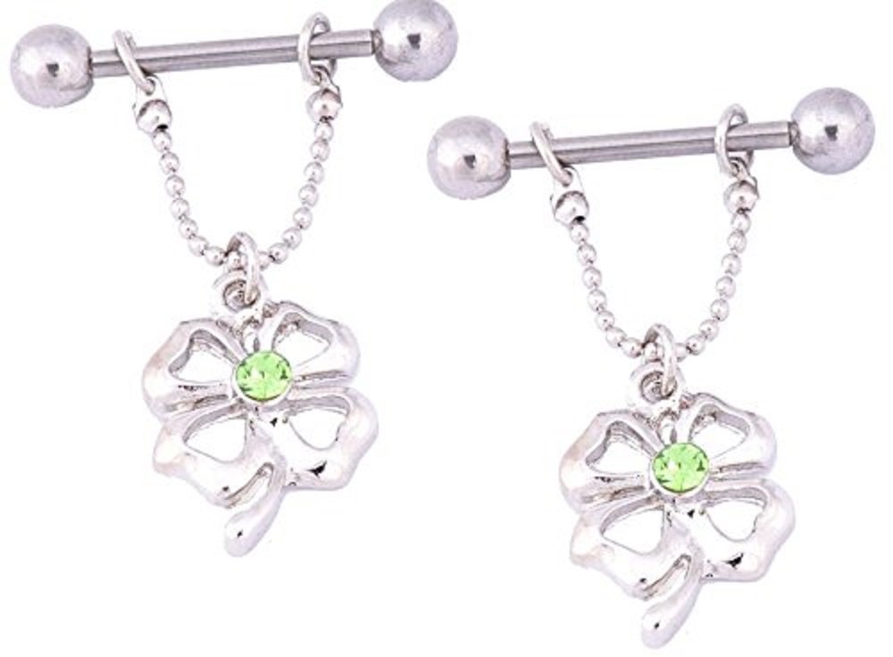 Nipple Ring Bars 4 Leaf Clover Body Jewelry Pair 14 Gauge Body Piercing