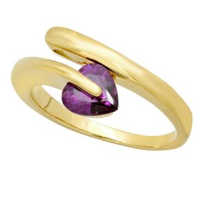 The Bling Factory Gold Plated Spiral Ring w/Violet Heart Shaped Cubic Zirconia, Size 9