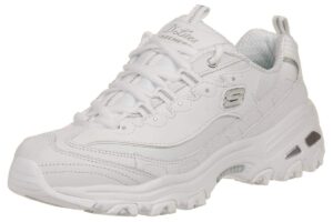 skechers women's d'lites memory foam lace-up sneaker,white silver,7.5 m us