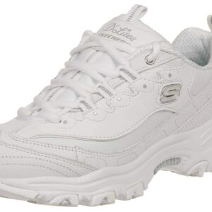 Skechers Women's D'Lites Memory Foam Lace-up Sneaker,White Silver,7.5 M US