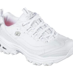 Skechers Women's D'Lites Memory Foam Lace-up Sneaker,White Silver,7.5 M US