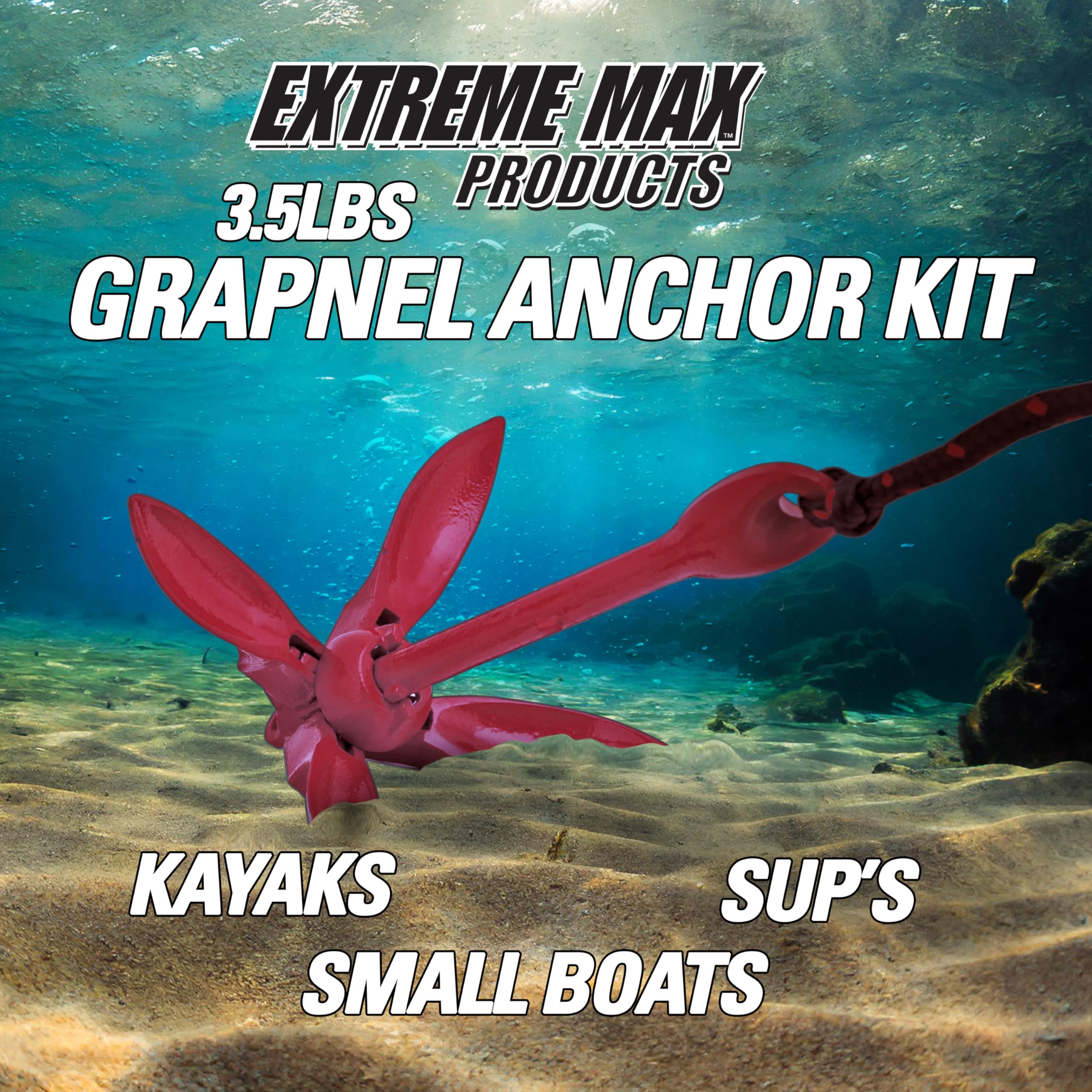 Extreme Max 3006.6548 BoatTector Complete Grapnel Anchor Kit for Small Boats, Kayaks, PWC, Jet Ski, Paddle Boards, etc. - 3.5 lbs.