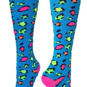 MadSportsStuff Exotic Leopard Over the Calf Socks (Neon Leopard, Small)