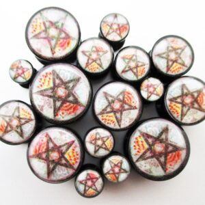 Pierced Republic Elemental Pentagram Ear Plugs - Acrylic Screw-On - 8 Sizes - *Pair* (0 Gauge (8mm))