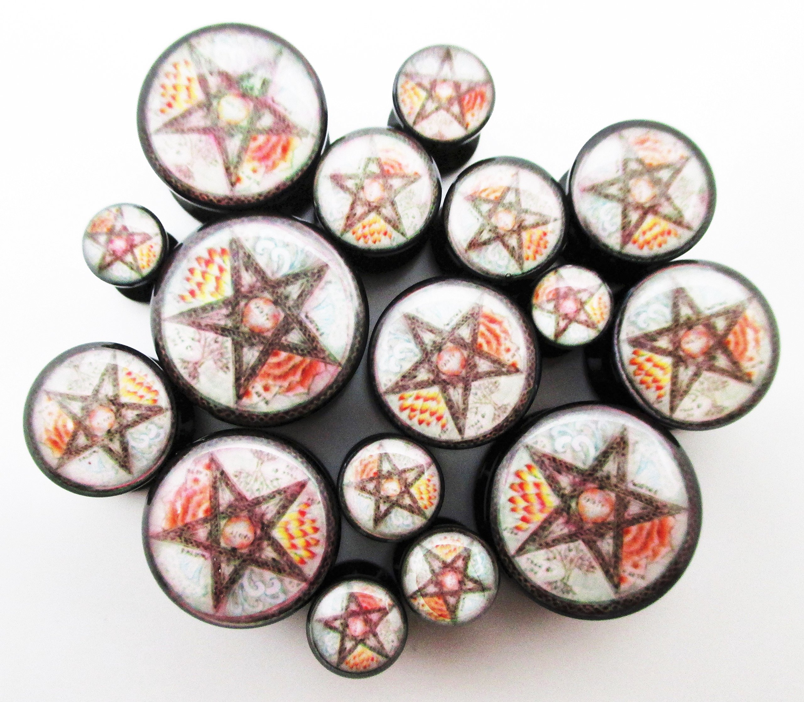 Pierced Republic Elemental Pentagram Ear Plugs - Acrylic Screw-On - 8 Sizes - *Pair* (0 Gauge (8mm))