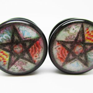 Pierced Republic Elemental Pentagram Ear Plugs - Acrylic Screw-On - 8 Sizes - *Pair* (0 Gauge (8mm))