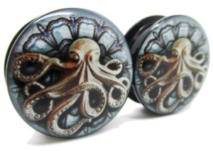 pierced republic kraken octopus ear plugs - acrylic screw-on - 10 sizes *pair* (0 gauge (8mm))