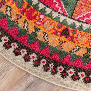 Unique Loom Sedona Collection Southwestern, Border, Over-Dyed, Animals, Tribal, Abstract Area Rug, 6 Feet, Pink/Beige