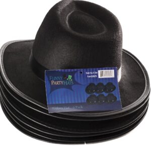 Funny Party Hats Black Fedora Gangster Hat Costume Accessory - Pack of 6