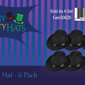 Funny Party Hats Black Fedora Gangster Hat Costume Accessory - Pack of 6