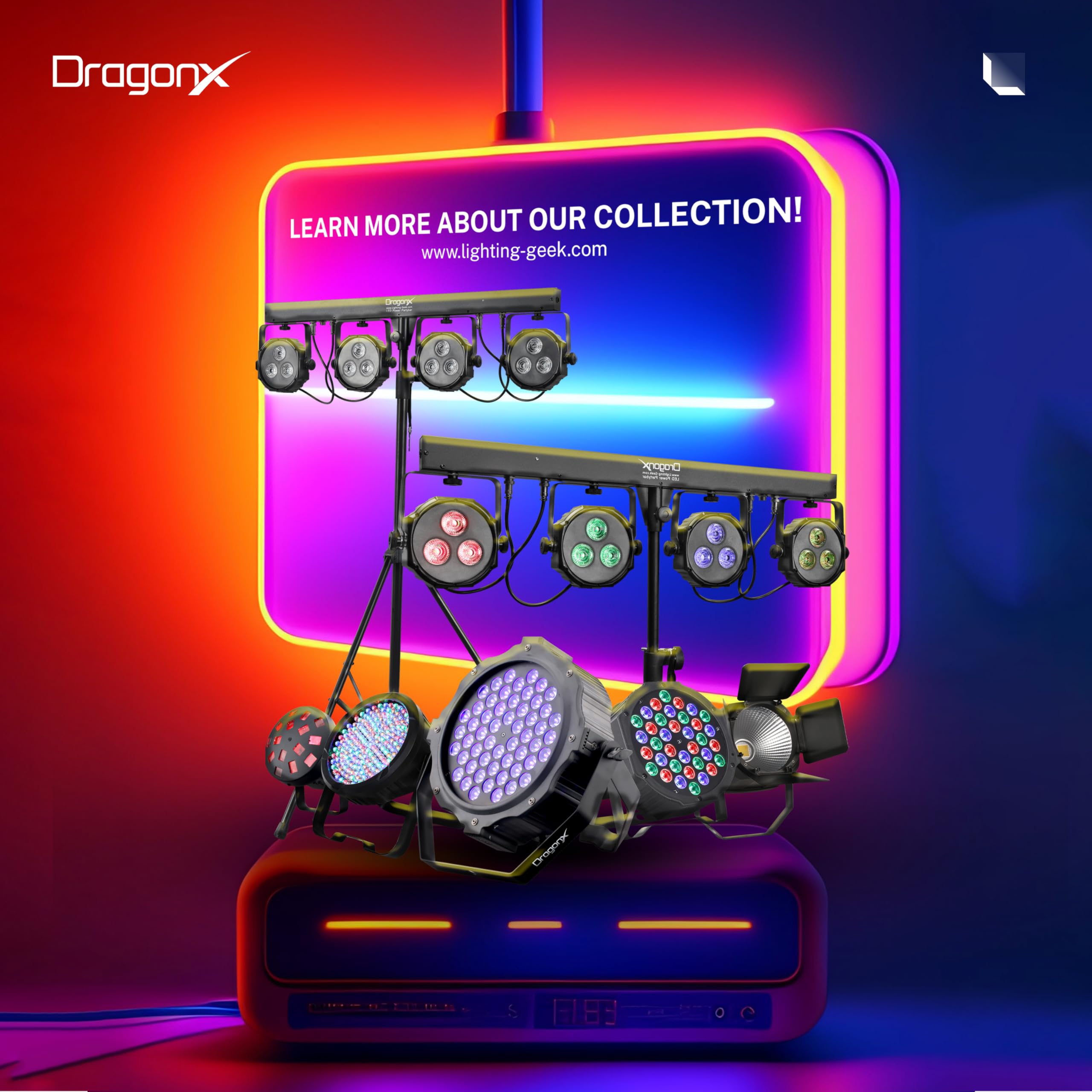 DragonX 4 Gigbar DJ Stage Light Stands with DMX LED, Mobile DJ Lighting Packages, Par Can Spotlight, Sound Activated Strobe for Party, Wedding, Church, DJ Stand for Lights