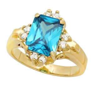 the bling factory gold plated blue emerald-cut cz solitaire ring w/cz accents, size 8