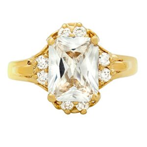 The Bling Factory Gold Plated Clear Emerald-Cut CZ Solitaire Ring w/CZ Accents, Size 7