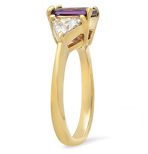 The Bling Factory Gold Plated Emerald-Cut Violet Purple CZ Three-Stone Ring, Size 6.5