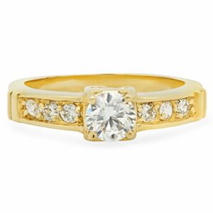 The Bling Factory 5.5mm Gold Plated Small Round CZ Solitaire Ring w/CZ Band, Size 5