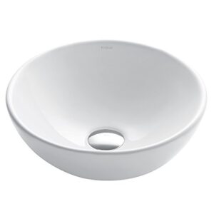 kraus elavo round vessel white porcelain ceramic bathroom sink, 14 inch kcv-341