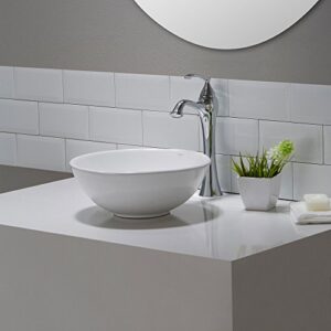 KRAUS Elavo Round Vessel White Porcelain Ceramic Bathroom Sink, 14 inch KCV-341