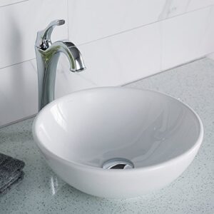 KRAUS Elavo Round Vessel White Porcelain Ceramic Bathroom Sink, 14 inch KCV-341