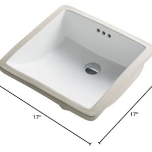 KRAUS Elavo 17-inch Square Undermount White Porcelain Ceramic Bathroom Sink with Overflow, KCU-231