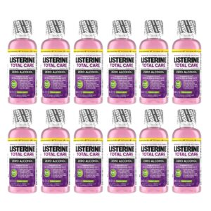 Listerine Total Care Alcohol-Free Anticavity Fluoride Mouthwash, 6 Benefit Oral Rinse to Help Kill 99% of Germs That Cause Bad Breath, Strengthen Enamel, Fresh Mint, Travel Size, 95 mL (Pack of 12)