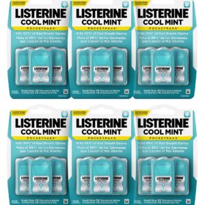 Listerine Cool Mint PocketPaks Portable Breath Strips for Bad Breath, Fresh Breath Strips to Kill 99% of Bad Breath Germs* On-The-Go, Cool Mint Flavor, 72 Count (Pack of 6)