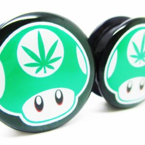 Pierced Republic Green 1-Up Mushroom Pot Leaf Ear Plugs - Acrylic Screw-On - 10 Sizes - *Pair* (00 Gauge (10mm))