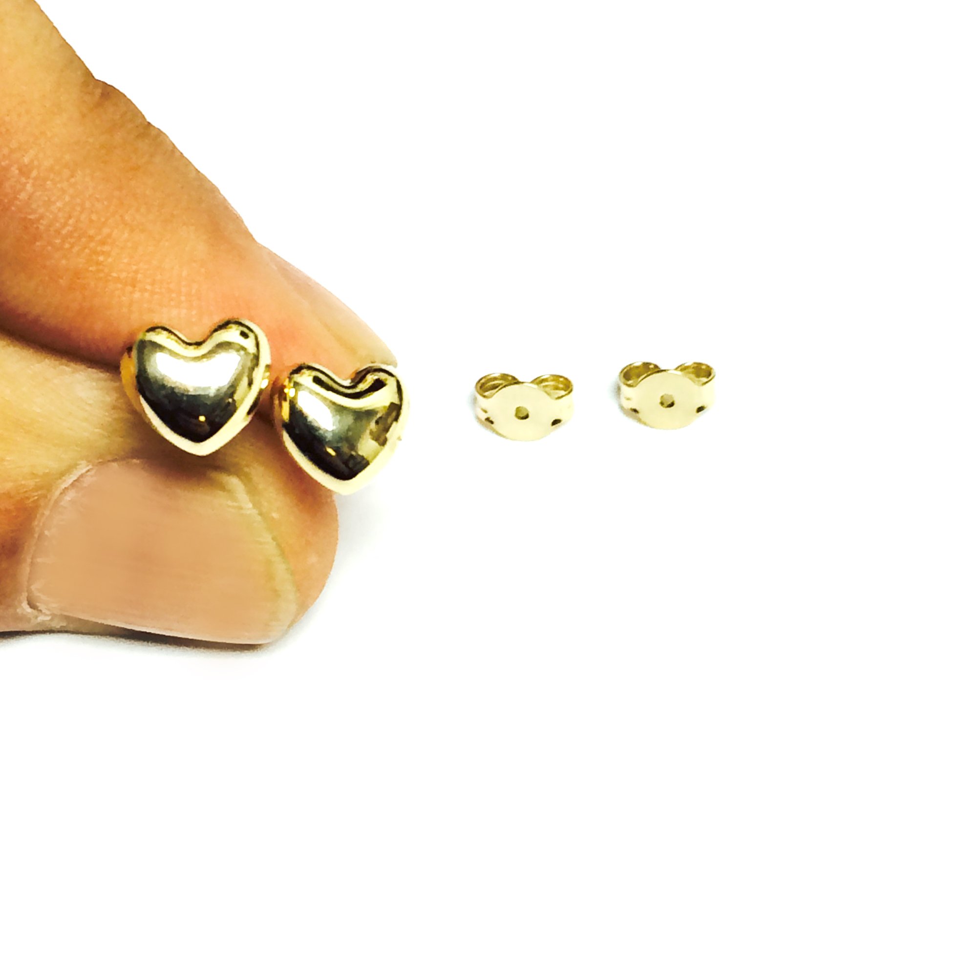 14k Gold Shiny Puff Heart Shape Stud Earrings 7 x 8mm