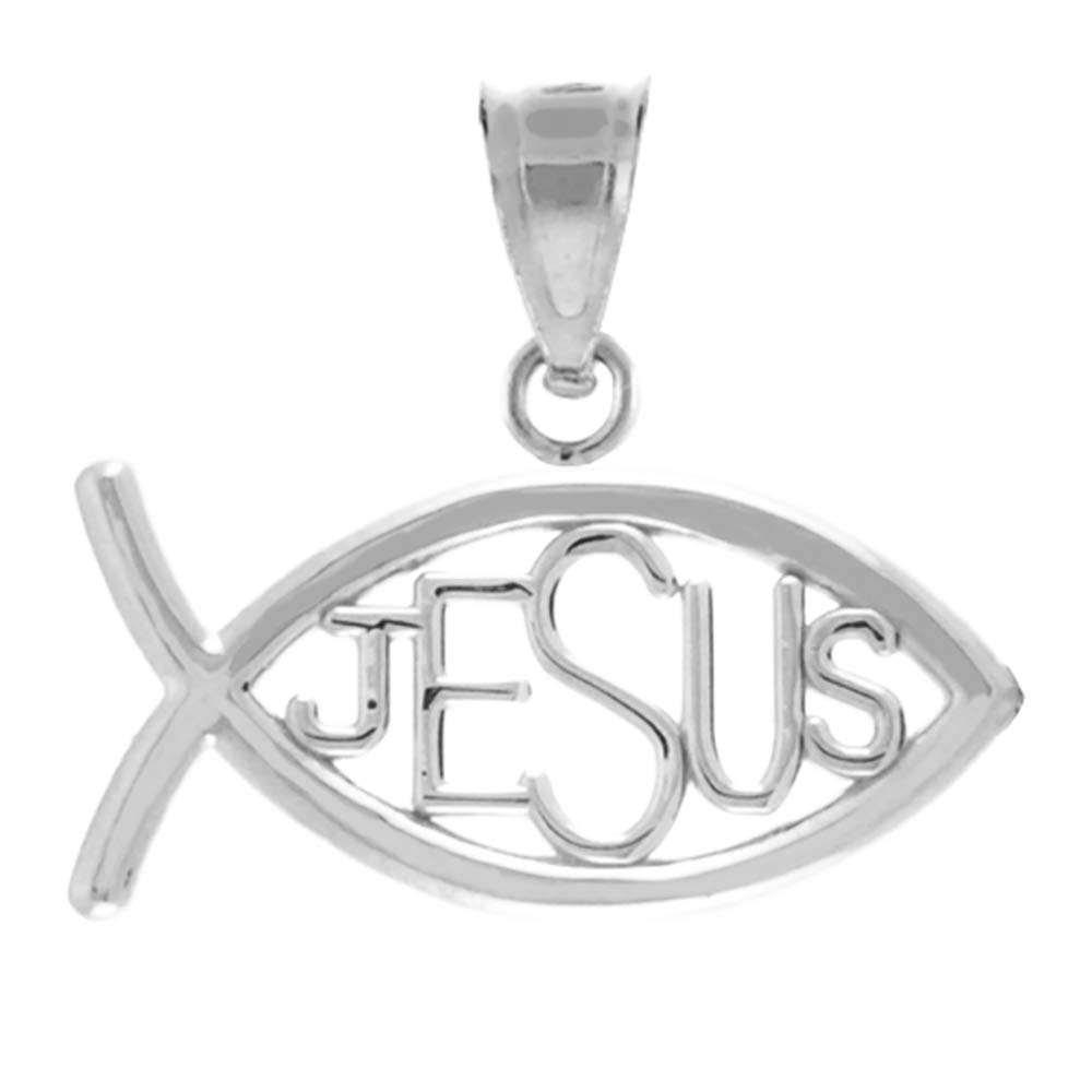 925 Sterling Silver Horizontal Jesus Ichthus Charm Christian Fish Pendant