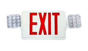 nicor lighting remote capable led emergency exit sign with dual adjustable led heads, white with red lettering (ecl1-10-unv-wh-r2r)