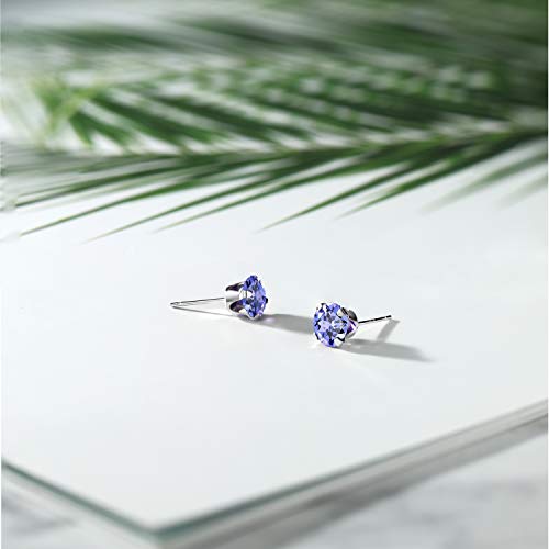 Gem Stone King 925 Sterling Silver Tanzanite Stud Earrings For Women (0.80 Cttw, Gemstone Birthstone, Round Cut 4.5MM)