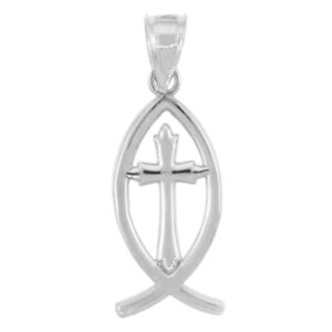 925 sterling silver jesus cross charm ichthus christian fish pendant