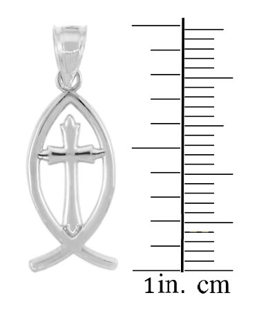 925 Sterling Silver Jesus Cross Charm Ichthus Christian Fish Pendant