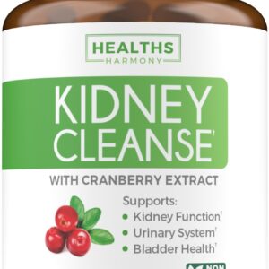 Kidney Cleanse Detox & Repair (Non-GMO) Support Urinary Tract and Bladder Control - Powerful VitaCran Cranberry Extract & Natural Herbs - Kidney Health Supplement - 60 Vegetarian Capsules (No Pills)