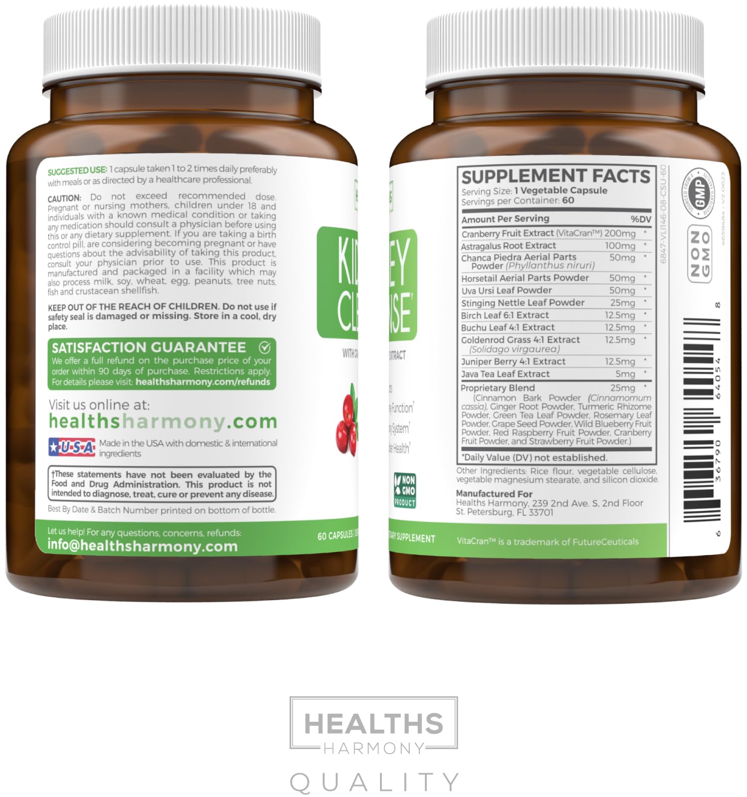 Kidney Cleanse Detox & Repair (Non-GMO) Support Urinary Tract and Bladder Control - Powerful VitaCran Cranberry Extract & Natural Herbs - Kidney Health Supplement - 60 Vegetarian Capsules (No Pills)