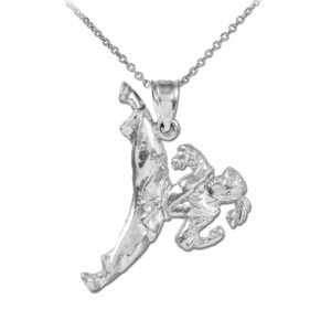 .925 Sterling Silver Karate Girl Women’s Martial Arts Sports Taekwondo Jiu Jitsu Charm High Kick Pendant Necklace - 16"