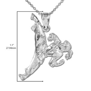 .925 Sterling Silver Karate Girl Women’s Martial Arts Sports Taekwondo Jiu Jitsu Charm High Kick Pendant Necklace - 16"