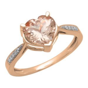 dazzlingrock collection 14k heart-shaped morganite & round diamond bridal promise engagement ring, rose gold, size 4.5