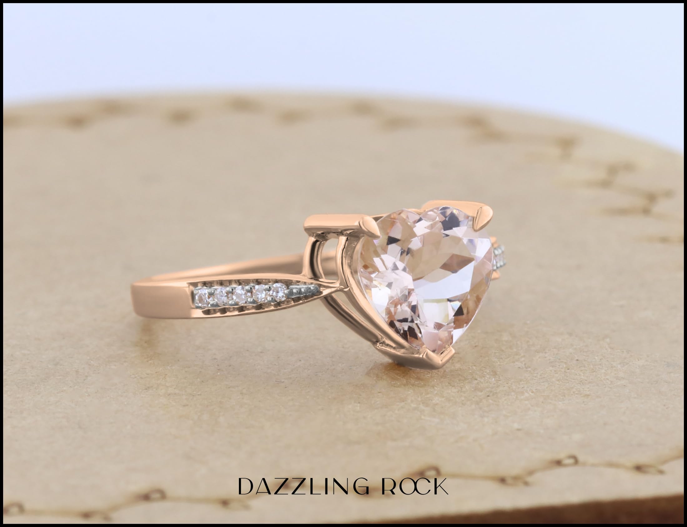 Dazzlingrock Collection 14K Heart-Shaped Morganite & Round Diamond Bridal Promise Engagement Ring, Rose Gold, Size 6.5