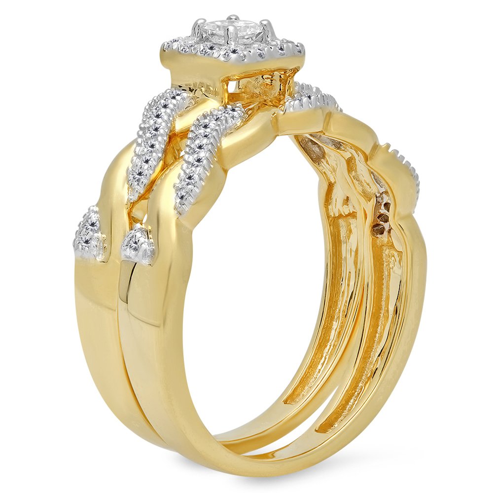 Dazzlingrock Collection 0.35 Carat (Ctw) 14K Princess & Round White Diamond Engagement Ring Wedding Set, Yellow Gold, Size 8.5