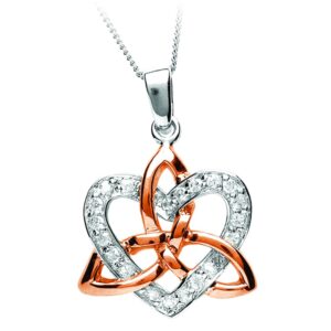 Biddy Murphy Rose Gold Celtic Trinity Knot Necklace for Women, 925 Sterling Silver Heart, Brilliant Cubic Zirconia Inlay, Irish Symbol for Love, Honor, Protection, 18", Made in Ireland