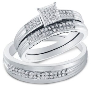 sizes - l = 4, m = 9.5 - 10k white gold diamond micro pave mens and ladies couple his & hers trio 3 three ring bridal matching engagement wedding ring band set (1/4 cttw.) - please use drop down menu to select your desired ring sizes